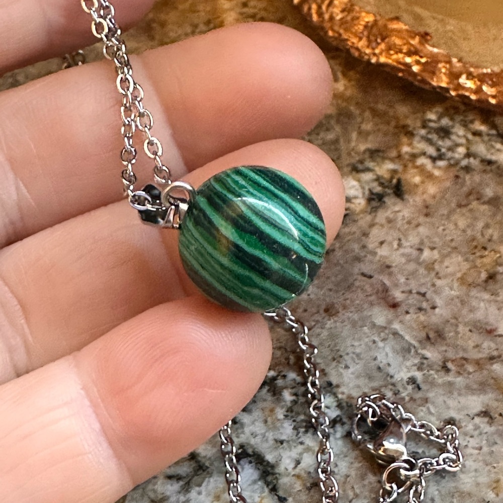 2/$10 Silver Malachite Sphere Necklace - Picture 4 of 7